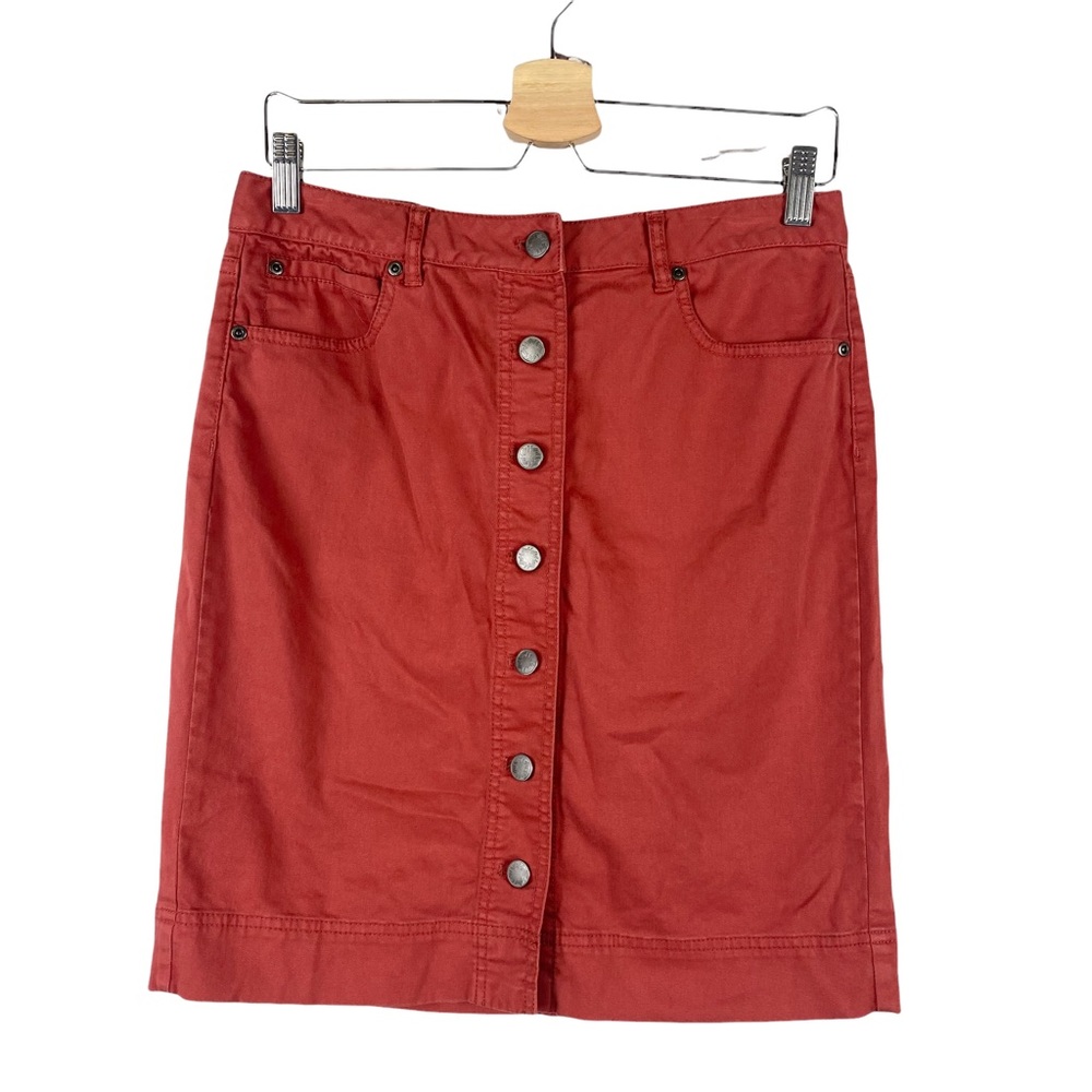 J Jill Red Stretch Denim Button Front Skirt Size 8
